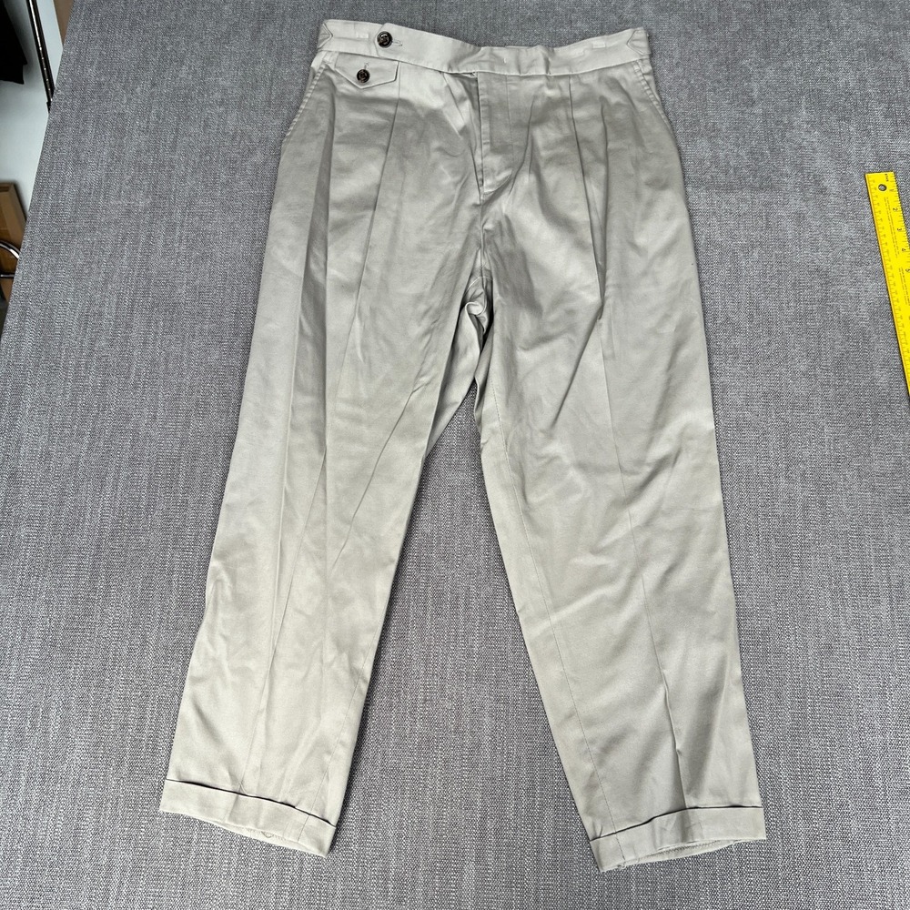 Tasso Elba Chino Pants Mens 33x32 Gray Pleated Cuffed Hem Stretch Relaxed Fit